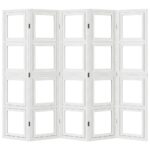 Cloison de séparation 5 panneaux blanc bois de paulownia massif – Image 3