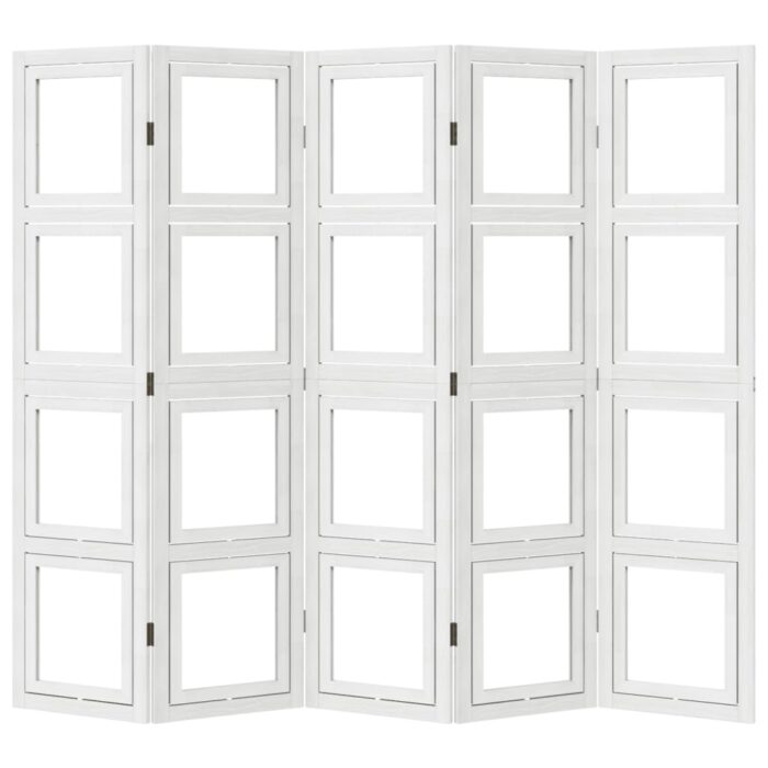 Cloison de séparation 5 panneaux blanc bois de paulownia massif – Image 3