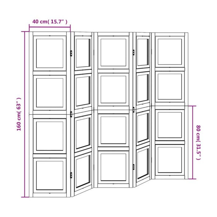 Cloison de séparation 5 panneaux blanc bois de paulownia massif – Image 7