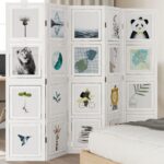 Cloison de séparation 5 panneaux blanc bois de paulownia massif