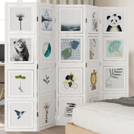 Cloison de séparation 5 panneaux blanc bois de paulownia massif