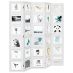 Cloison de séparation 5 panneaux blanc bois de paulownia massif – Image 2