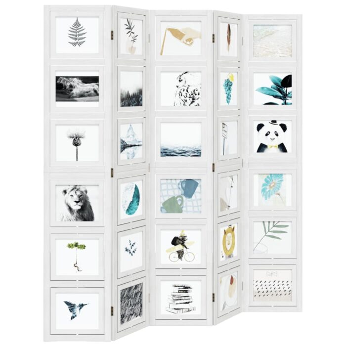 Cloison de séparation 5 panneaux blanc bois de paulownia massif – Image 2