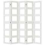 Cloison de séparation 5 panneaux blanc bois de paulownia massif – Image 3