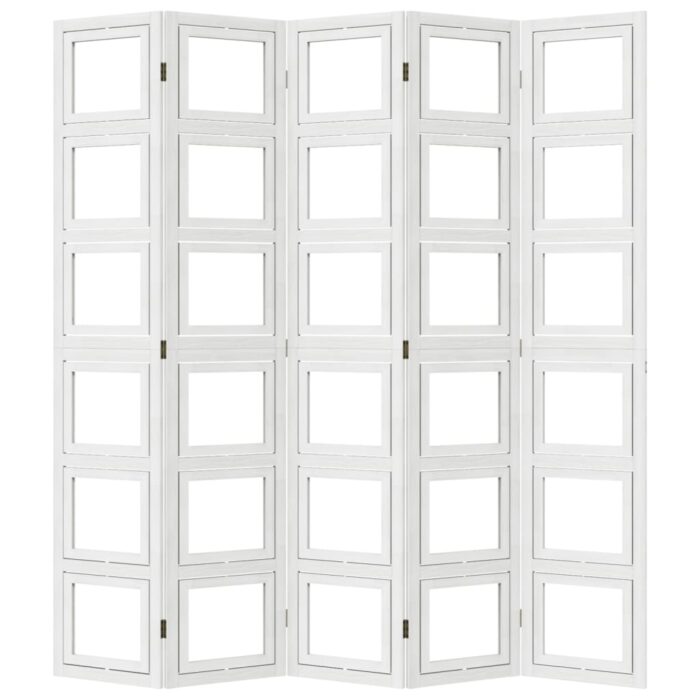 Cloison de séparation 5 panneaux blanc bois de paulownia massif – Image 3