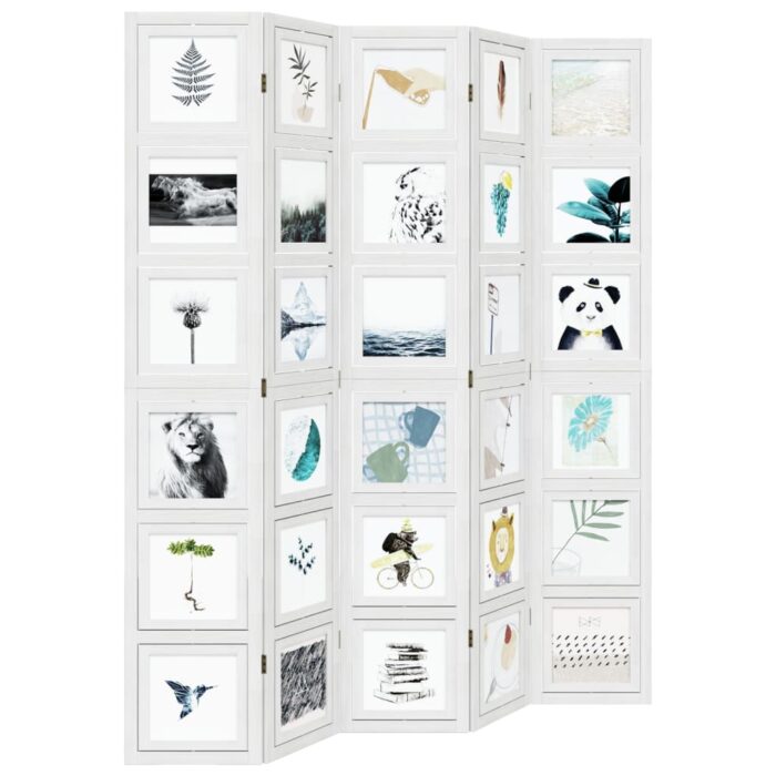 Cloison de séparation 5 panneaux blanc bois de paulownia massif – Image 2