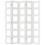 Cloison de séparation 5 panneaux blanc bois de paulownia massif – Image 3