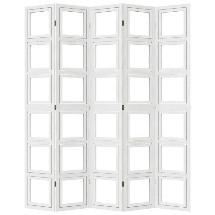 Cloison de séparation 5 panneaux blanc bois de paulownia massif – Image 3