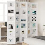 Cloison de séparation 5 panneaux blanc bois de paulownia massif