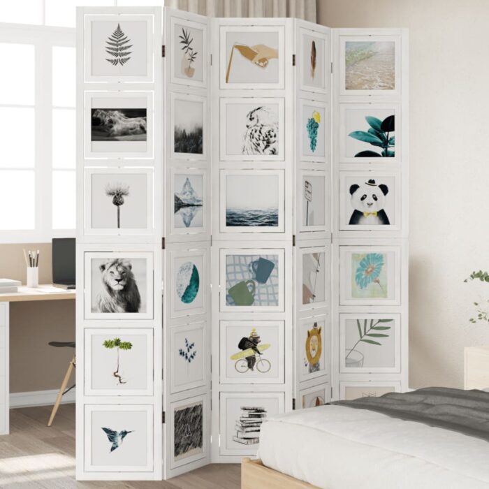 Cloison de séparation 5 panneaux blanc bois de paulownia massif – Image 1