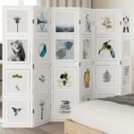 Cloison de séparation 6 panneaux blanc bois de paulownia massif