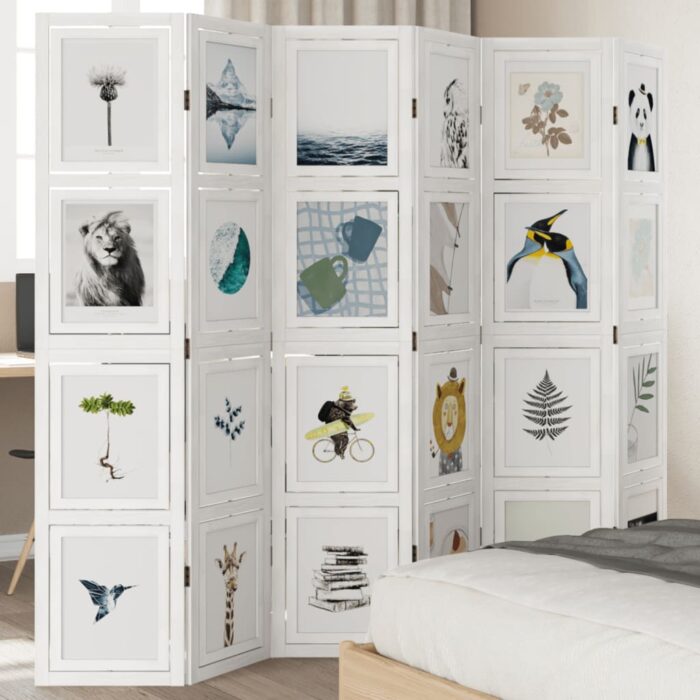 Cloison de séparation 6 panneaux blanc bois de paulownia massif – Image 1