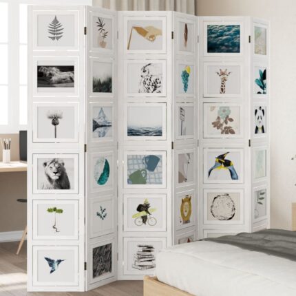 Cloison de séparation 6 panneaux blanc bois de paulownia massif