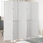 Cloison de séparation 5 panneaux blanc bois de paulownia massif
