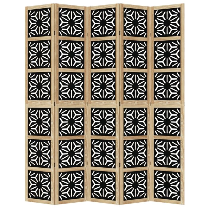 Cloison de séparation 5 panneaux marron noir paulownia massif – Image 2