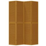 Cloison de séparation 4 panneaux marron bois paulownia massif – Image 2