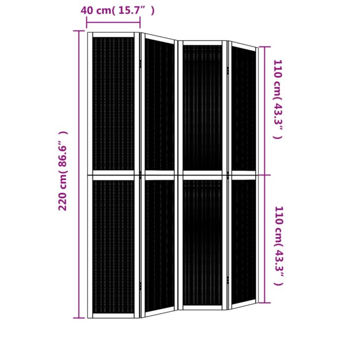 Cloison de séparation 4 panneaux marron bois paulownia massif – Image 6