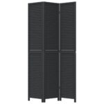 Cloison de séparation 3 panneaux noir bois de paulownia massif – Image 2