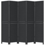 Cloison de séparation 5 panneaux noir bois de paulownia massif – Image 2