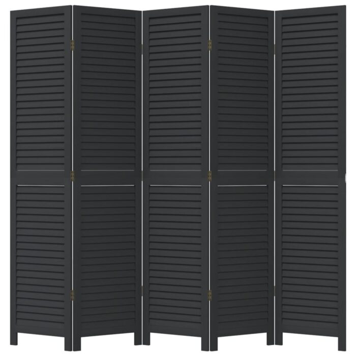 Cloison de séparation 5 panneaux noir bois de paulownia massif – Image 2