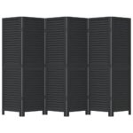Cloison de séparation 6 panneaux noir bois de paulownia massif – Image 2