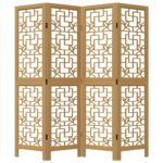 Cloison de séparation 4 panneaux marron bois paulownia massif – Image 2