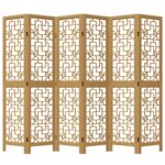 Cloison de séparation 6 panneaux marron bois paulownia massif – Image 2