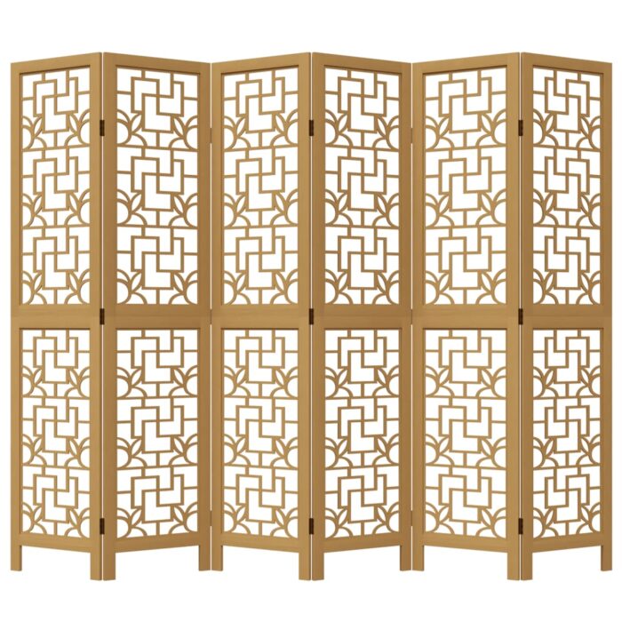 Cloison de séparation 6 panneaux marron bois paulownia massif – Image 2