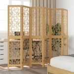 Cloison de séparation 6 panneaux marron bois paulownia massif