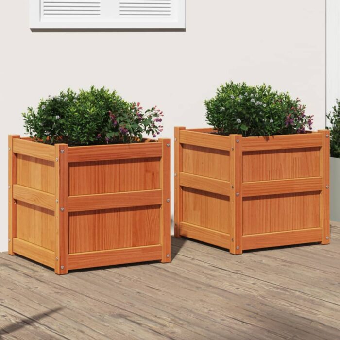 Jardinières 2 pcs cire marron bois de pin massif – Image 1