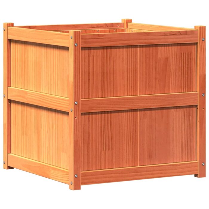 Jardinière cire marron 70x70x70 cm bois de pin massif – Image 4