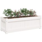 Jardinière blanc 90x31x31 cm bois massif de pin – Image 2