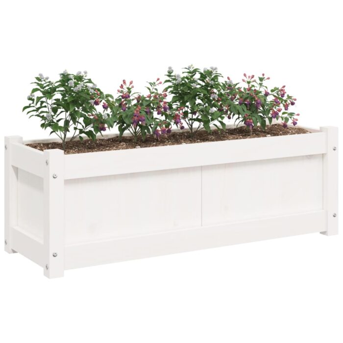 Jardinière blanc 90x31x31 cm bois massif de pin – Image 2