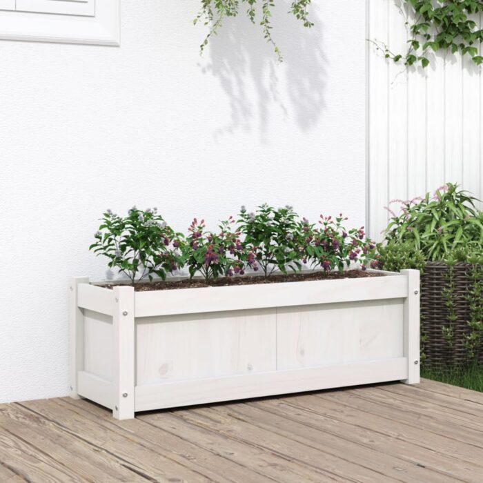 Jardinière blanc 90x31x31 cm bois massif de pin – Image 1