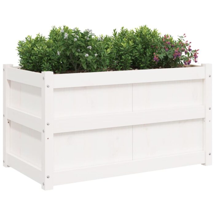 Jardinière blanc 90x50x50 cm bois de pin massif – Image 2
