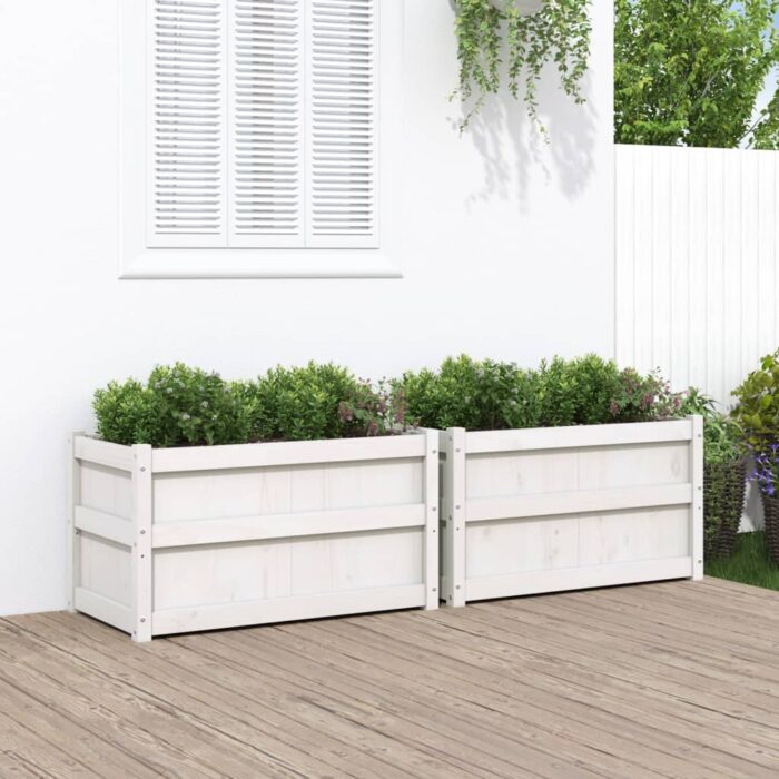Jardinières 2 pcs blanc bois de pin massif – Image 1