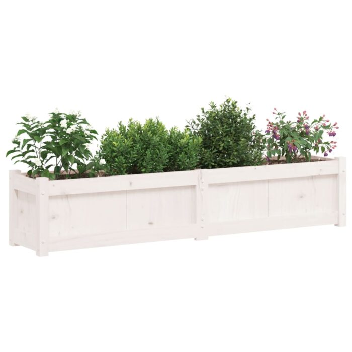 Jardinière blanc 150x31x31 cm bois massif de pin – Image 2