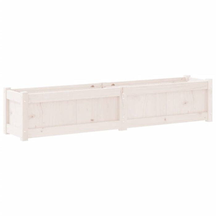 Jardinière blanc 150x31x31 cm bois massif de pin – Image 5