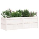 Jardinière blanc 150x50x50 cm bois massif de pin – Image 2
