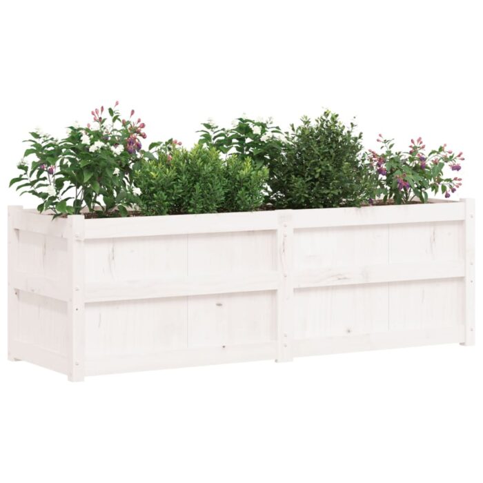 Jardinière blanc 150x50x50 cm bois massif de pin – Image 2
