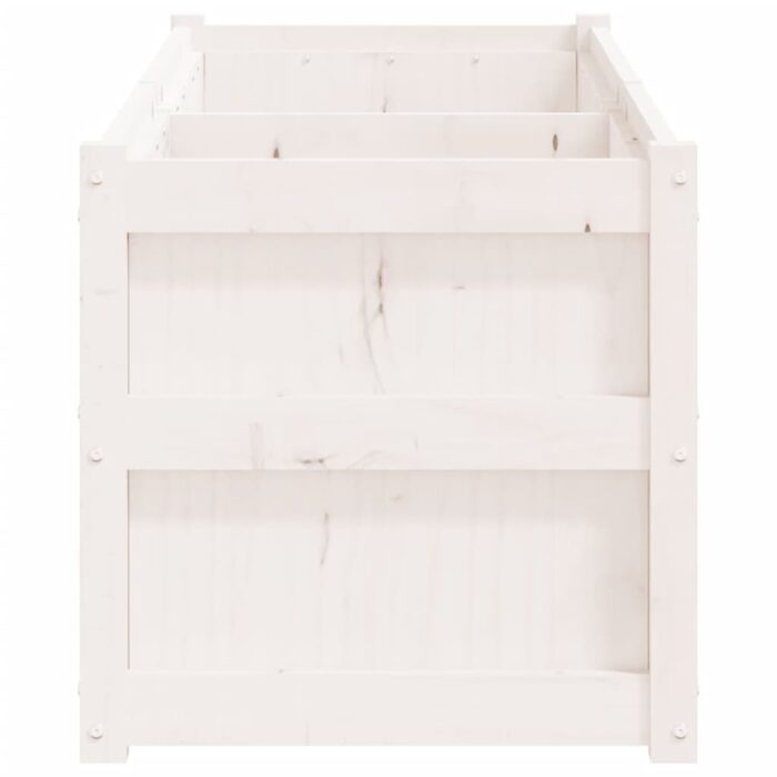Jardinière blanc 150x50x50 cm bois massif de pin – Image 4