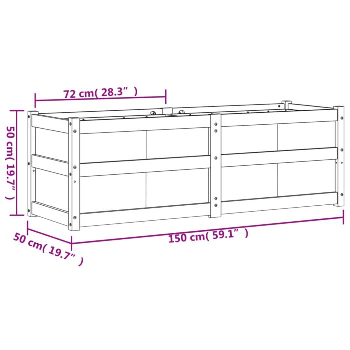 Jardinière blanc 150x50x50 cm bois massif de pin – Image 9