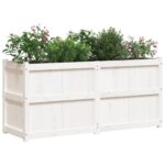Jardinière blanc 150x50x70 cm bois de pin massif – Image 2