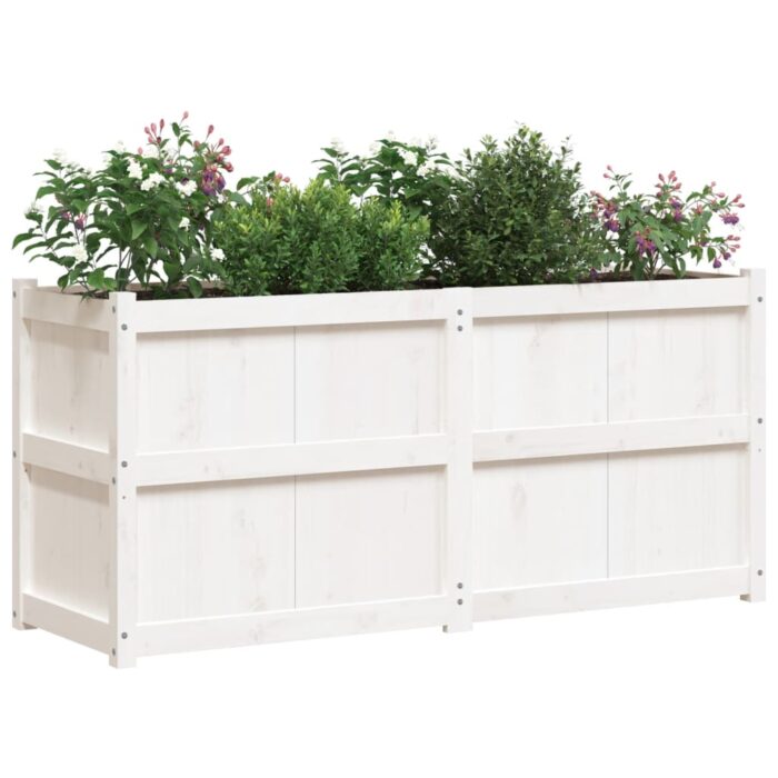 Jardinière blanc 150x50x70 cm bois de pin massif – Image 2