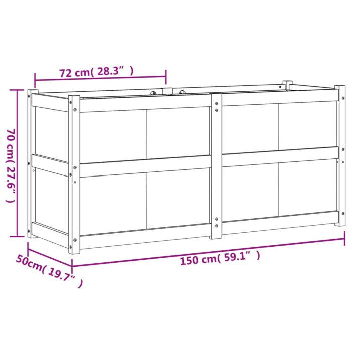 Jardinière blanc 150x50x70 cm bois de pin massif – Image 9