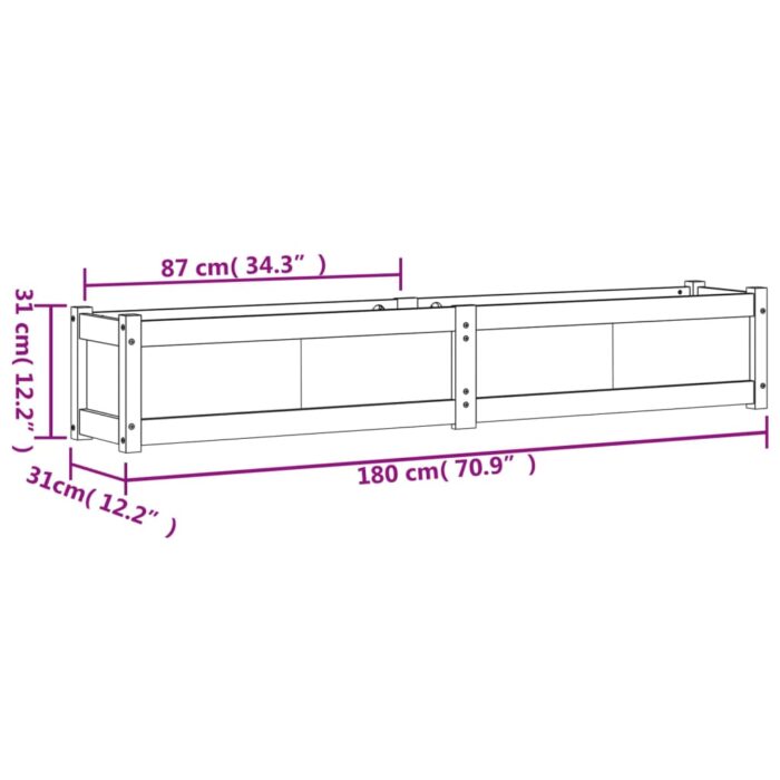 Jardinière 180x31x31 cm bois de pin massif – Image 9