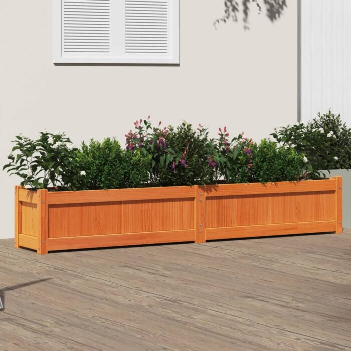 Jardinière cire marron 180x31x31 cm bois de pin massif – Image 1