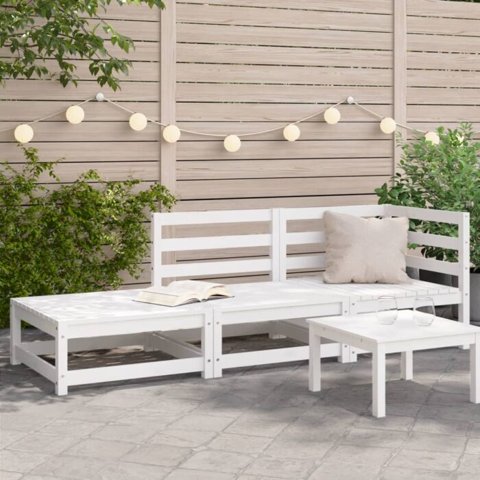 Canapé de jardin repose-pieds 2 places blanc bois massif de pin – Image 1