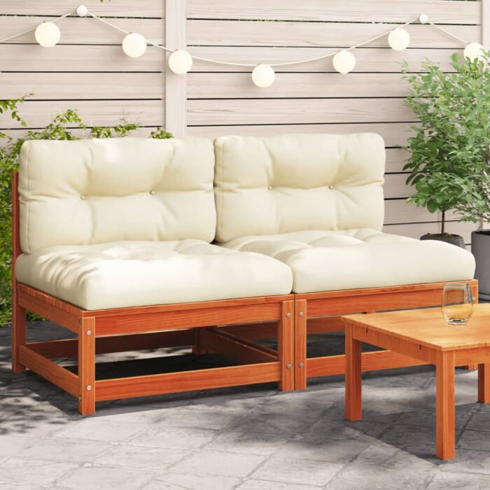 Canapés de jardin sans accoudoirs coussins 2pcs bois massif pin – Image 1