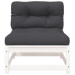 Canapé de jardin et coussins 2 places blanc bois de pin massif – Image 7